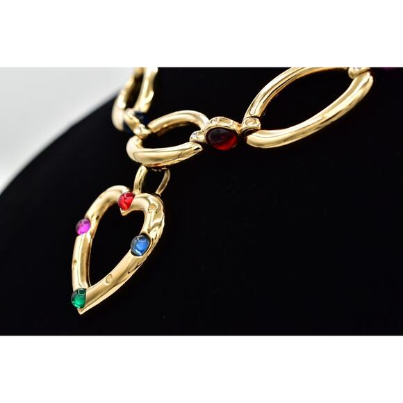 Givenchy Vintage Cabochon Heart Collar Necklace Crystal Chunky RARE Signed Bin7B - Picture 3 of 16